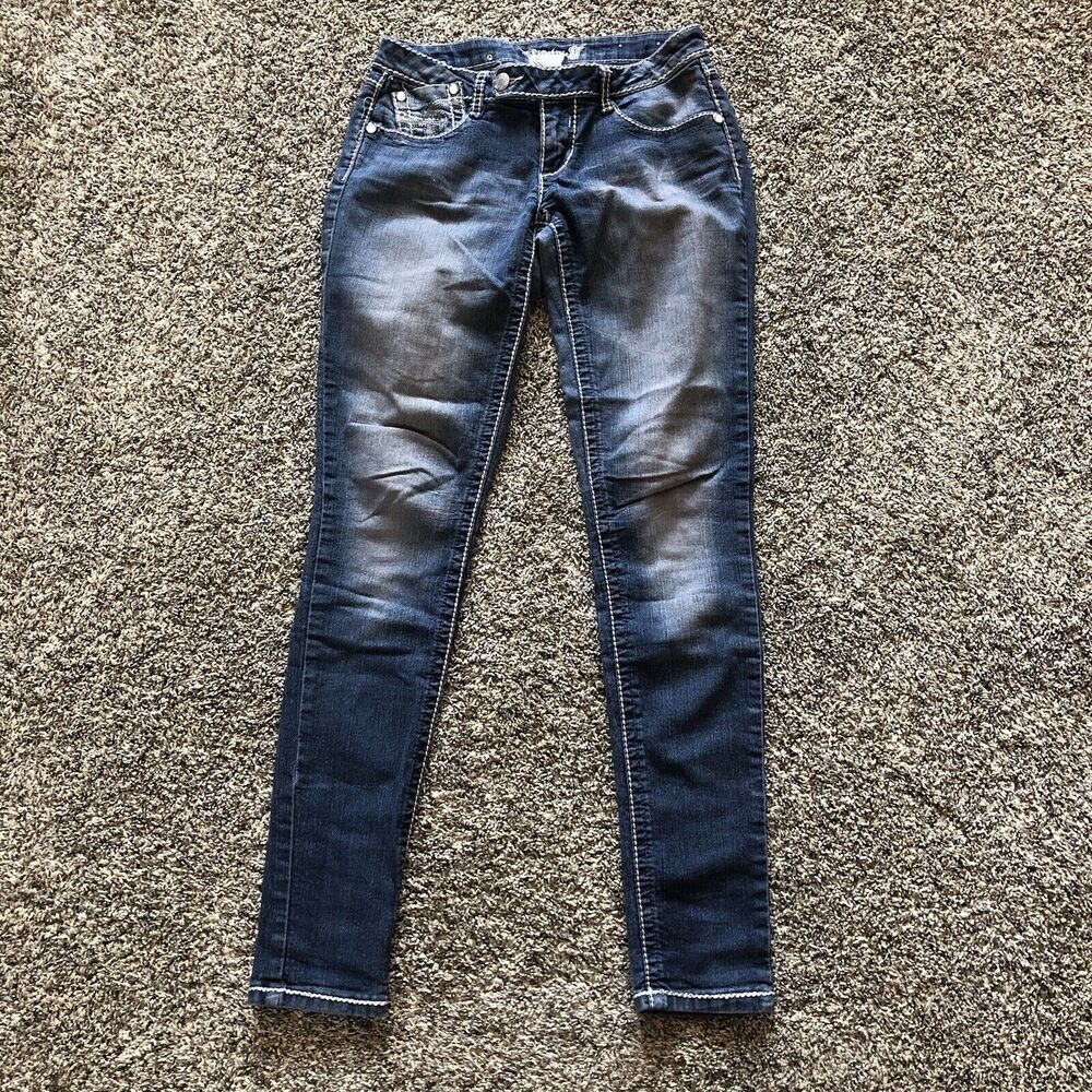 Womens Juniors Free Style Skinny Jeans Size‎ 5 Pocket Embroidered 25" x 31"